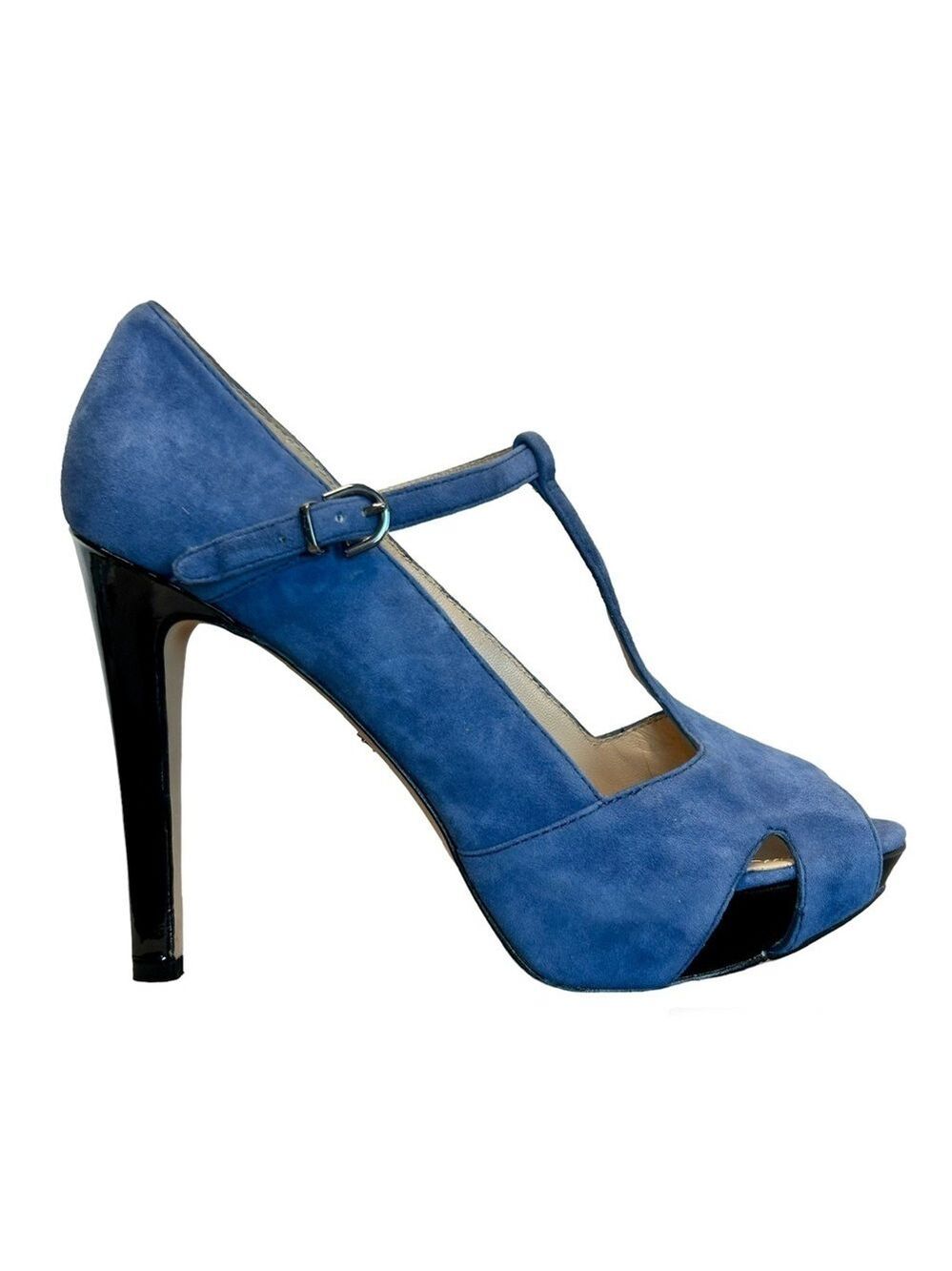 Kenneth Cole blue suede leather T-bar strap Au Cafe Platform high heels Sz 9